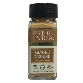 Pride of India | Ginger Fine Ground 1.65 oz (46.77 gm) Small Dual Sifter Jar | Easy to Use Blends Well | Perfect for Cooking, Baking, Tea, Currie